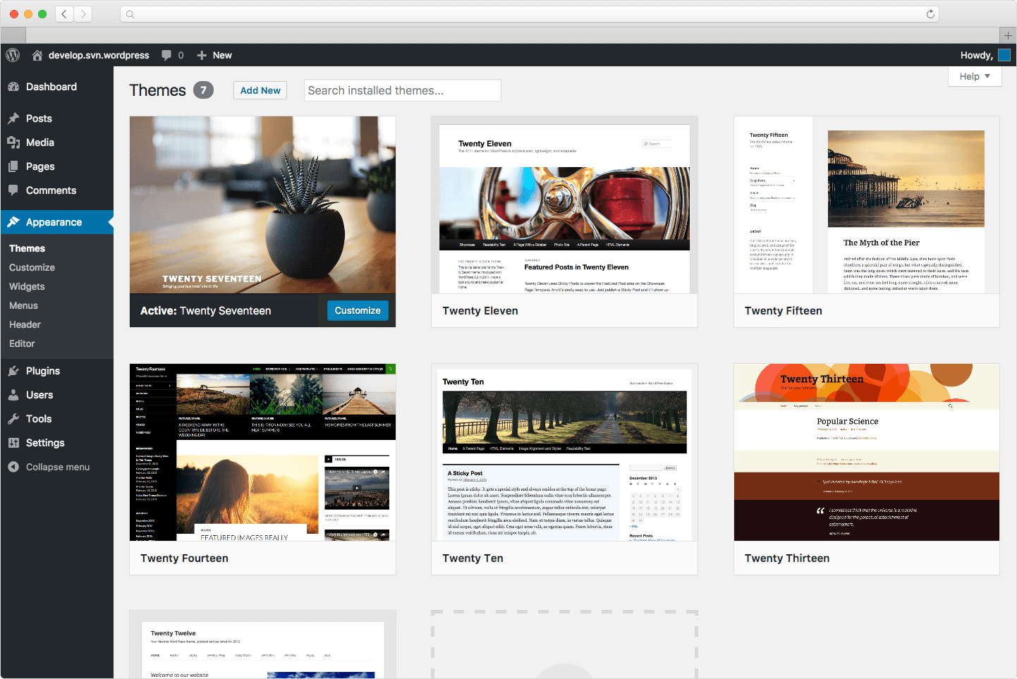 interface d'administration du SGC Wordpress
